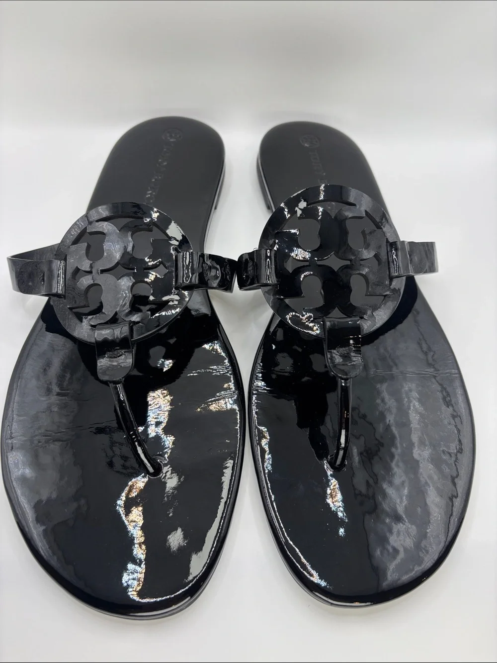 Tory Burch Miller Black Patent Logo Thong Sandals